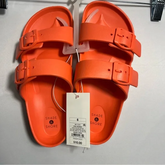 Women's Neida Eva Two Band Slide Sandals - Shade & Shore Coral Red Sz 6 NWT - Picture 2 of 6